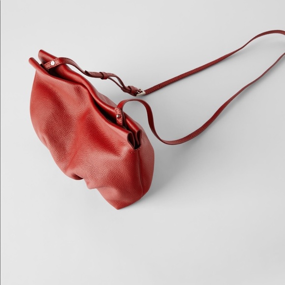 ZARA Gathered Leather Crossbody Shoulder Bag - Picture 3 of 8